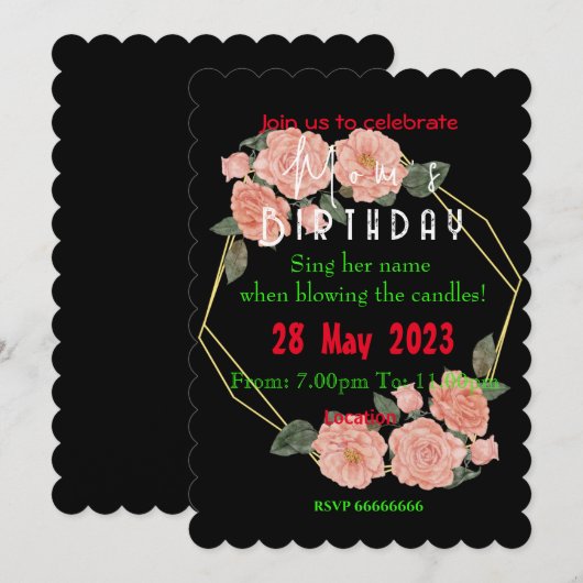 Uitnodiging voor verjaardag van moeder (Voorkant / Achterkant)