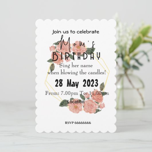 Uitnodiging voor verjaardag van moeder (Staand voorkant)