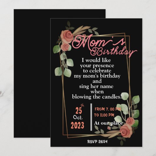 Uitnodiging voor verjaardag van moeder (Voorkant / Achterkant)