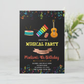 Uitnodiging voor verjaardag van muziekfeest (Staand voorkant)