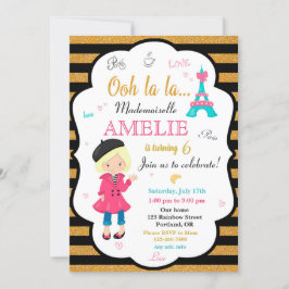 Uitnodiging voor verjaardag van Parijs Meisje Eiff