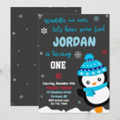 Uitnodiging voor verjaardag van Penguin (Voorkant / Achterkant)