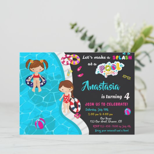 Uitnodiging voor verjaardag van poolpartij (Staand voorkant)