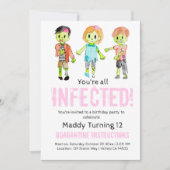 Uitnodiging voor verjaardag van roze Halloween zom (Voorkant)