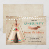 Uitnodiging voor verjaardag van theepee slumber (Voorkant / Achterkant)