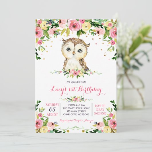 uitnodiging voor verjaardag van uil (Staand voorkant)