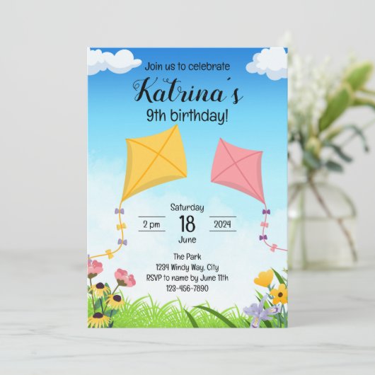 Uitnodiging voor verjaardag van vlieger (Staand voorkant)