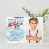 Uitnodiging voor verjaardag van vliegtuigfoto (Staand voorkant)