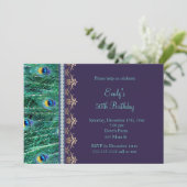 Uitnodiging voor verjaardag van volwassene pauw pa (Staand voorkant)