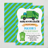 Uitnodiging voor verjaardag van vuilnisvrachtwagen (Voorkant / Achterkant)