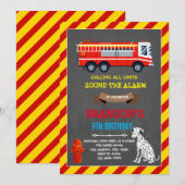 Uitnodiging voor verjaardag van vuurvrachtwagen en (Voorkant / Achterkant)