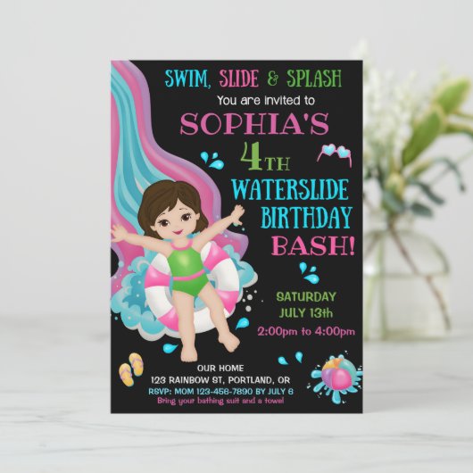 Uitnodiging voor verjaardag van Waterslide (Staand voorkant)