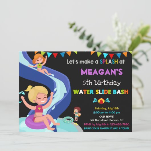 Uitnodiging voor verjaardag van Waterslide (Staand voorkant)