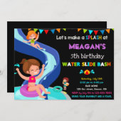 Uitnodiging voor verjaardag van Waterslide (Voorkant / Achterkant)