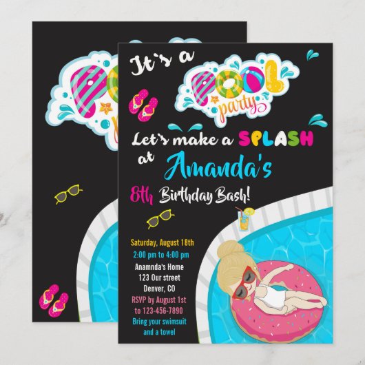 Uitnodiging voor verjaardag van Waterslide (Voorkant / Achterkant)