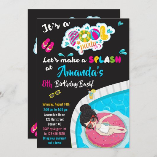 Uitnodiging voor verjaardag van Waterslide (Voorkant / Achterkant)