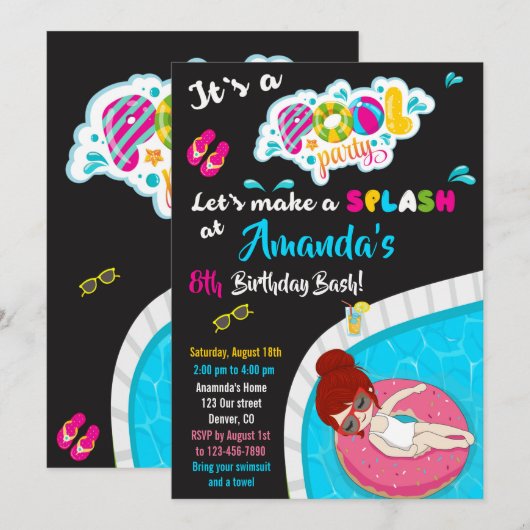 Uitnodiging voor verjaardag van Waterslide (Voorkant / Achterkant)