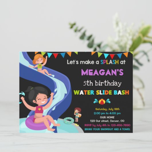 Uitnodiging voor verjaardag van Waterslide (Staand voorkant)