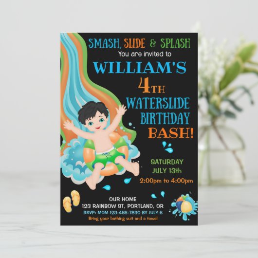 Uitnodiging voor verjaardag van Waterslide (Staand voorkant)