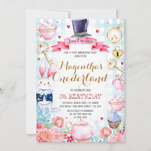 Uitnodiging voor verjaardag van Wonderland (Voorkant)