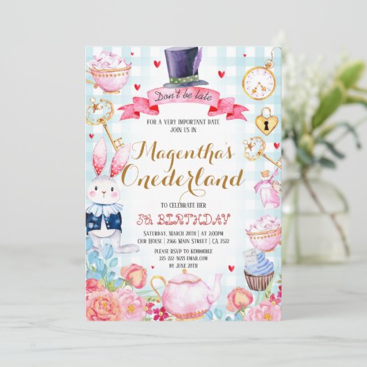 Uitnodiging voor verjaardag van Wonderland (Staand voorkant)