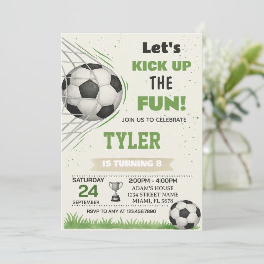 Uitnodiging voor verjaardag voetbaldoel (Staand voorkant)