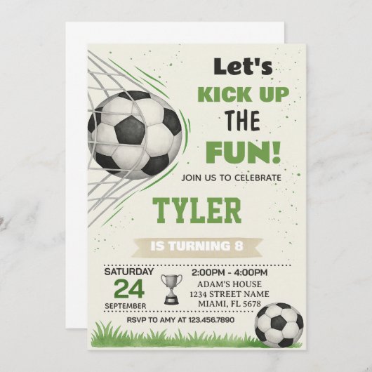 Uitnodiging voor verjaardag voetbaldoel (Voorkant / Achterkant)