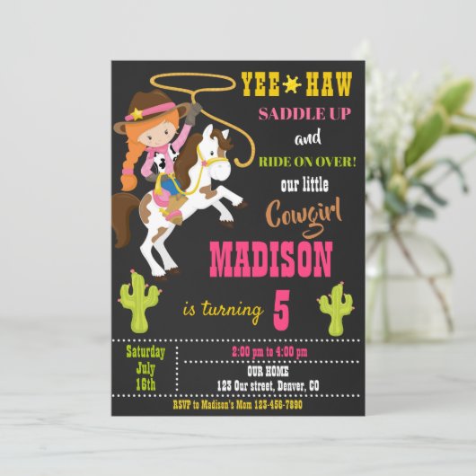 Uitnodiging voor verjaardag Wild West rodeo (Staand voorkant)