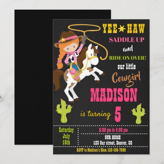 Uitnodiging voor verjaardag Wild West rodeo (Voorkant / Achterkant)
