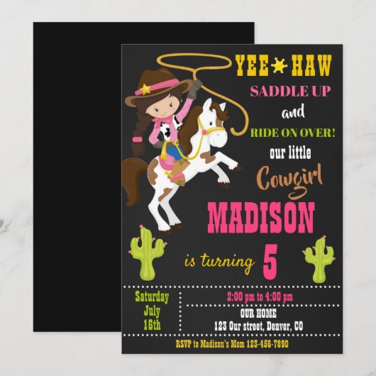 Uitnodiging voor verjaardag Wild West rodeo (Voorkant / Achterkant)