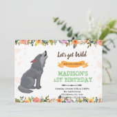 Uitnodiging voor verjaardag Wolf girl (Staand voorkant)