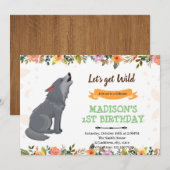 Uitnodiging voor verjaardag Wolf girl (Voorkant / Achterkant)