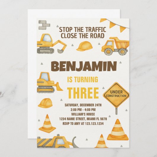 Uitnodiging voor verjaardagen in de bouwzone (Voorkant / Achterkant)