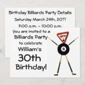 Uitnodiging voor verjaardagsbiljarten (Voorkant / Achterkant)