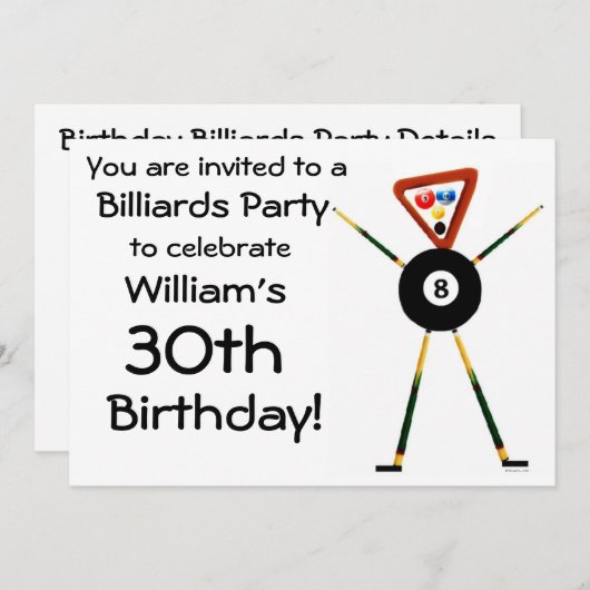 Uitnodiging voor verjaardagsbiljarten (Voorkant / Achterkant)
