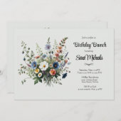 Uitnodiging voor verjaardagsbrunch met bosbloemenb (Voorkant / Achterkant)