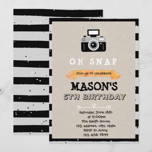 Uitnodiging voor verjaardagscamera (Voorkant / Achterkant)