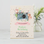 Uitnodiging voor verjaardagscamera-meisje (Staand voorkant)