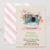 Uitnodiging voor verjaardagscamera-meisje (Voorkant / Achterkant)