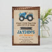 Uitnodiging voor verjaardagscournatie blauwe tract (Staand voorkant)