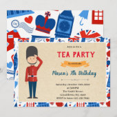 Uitnodiging voor verjaardagsdagsthema Londense kle (Voorkant / Achterkant)