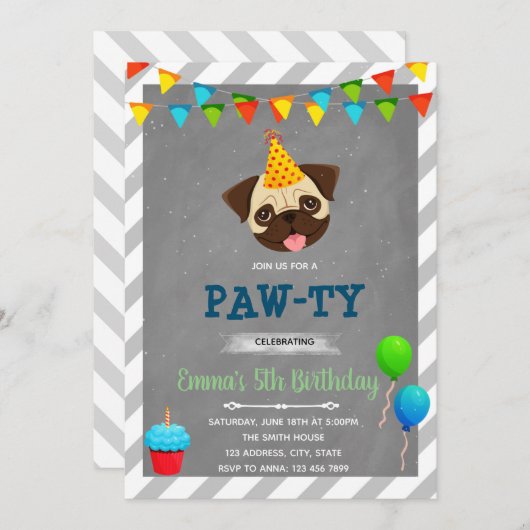 Uitnodiging voor verjaardagsfeest (Voorkant / Achterkant)