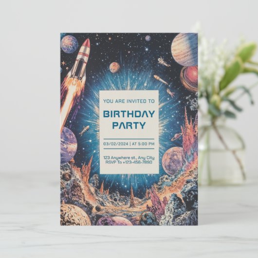 Uitnodiging voor verjaardagsfeest (Staand voorkant)