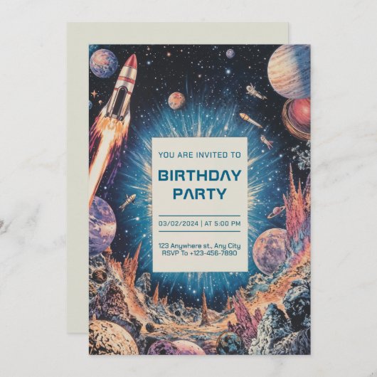 Uitnodiging voor verjaardagsfeest (Voorkant / Achterkant)