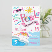 Uitnodiging voor verjaardagsfeest bij zwembad (Staand voorkant)