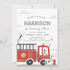 Uitnodiging voor verjaardagsfeest brandweerwagen •
