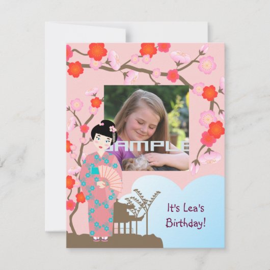 Uitnodiging voor verjaardagsfeest Geisha girl (Voorkant)