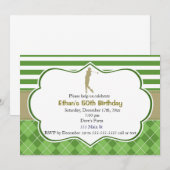 Uitnodiging voor verjaardagsfeest golf groen goud  (Voorkant / Achterkant)