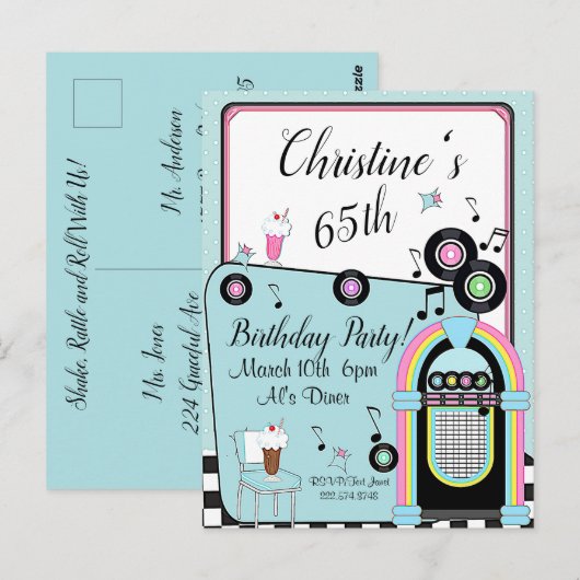 Uitnodiging voor verjaardagsfeest in diner uit de  (Voorkant / Achterkant)