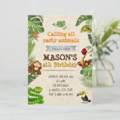 Uitnodiging voor verjaardagsfeest in regenwoud (Staand voorkant)